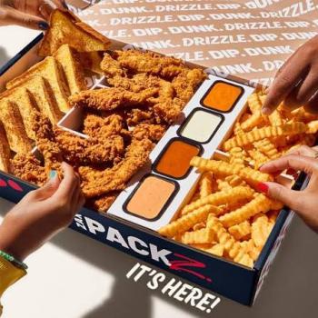 Zax Family Packs are designed to feed a group and typically include 20 hand-breaded Chicken Fingerz or 30 boneless wings, generous portions of crinkle fries (or housemade Tater Chips), 4 slices of Texas toast, and 4 dipping sauces.