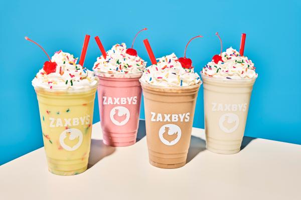 Zaxbys offers hand-spun handcrafted milkshakes in four permanent flavors: Vanilla, Chocolate, Strawberry, and Birthday Cake.