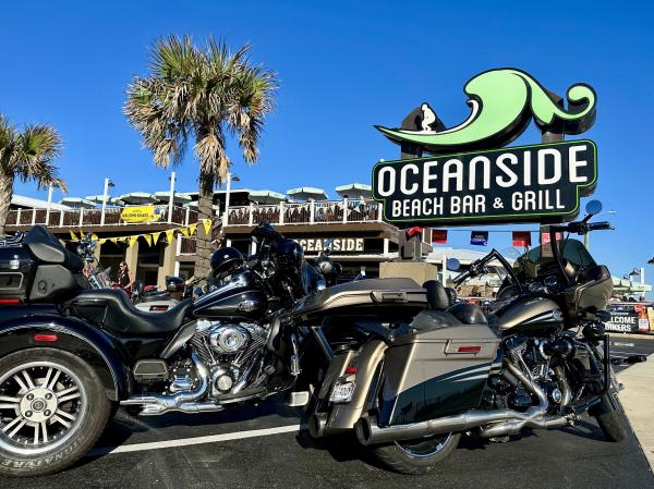 Motorcycles and riders at Oceanside Beach Bar and Grill in Flagler Beach on PalmCoastLocal.com.