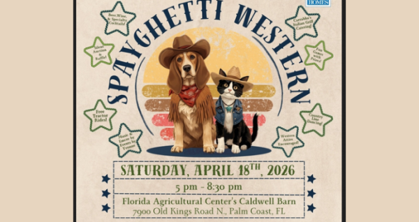 Spaghetti Western Palm Coast April 18, 2026 5 PM – 8:30 PM Florida Agricultural Center Caldwell Barn Western-themed fundraiser event | Palm Coast Local Event