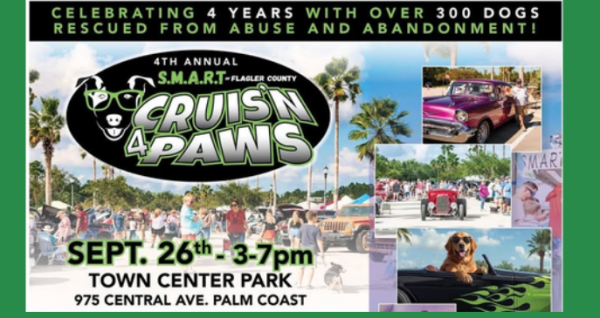 Join the 4th Annual SMART Cruisin 4 Paws Car Show on September 26 2026 from 3 to 7 PM.
