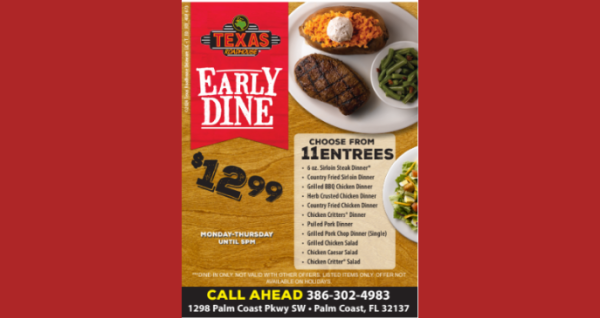 Texas Roadhouse Early Dine – $12.99