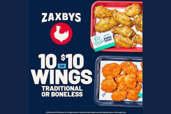 10 Wings for $10.00 at Zaxbys Palm Coast, Florida